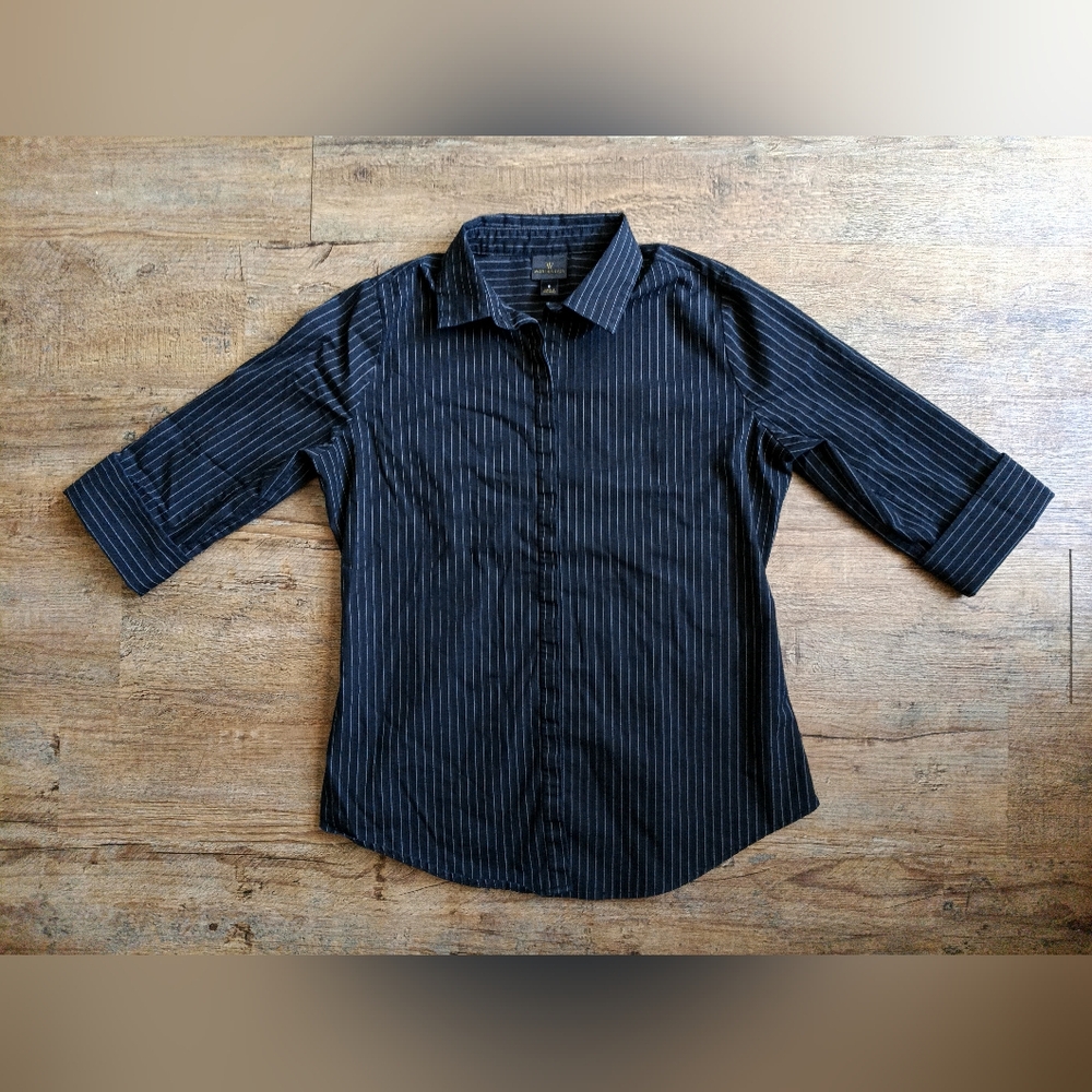 Worthington Black Pinstripe Blouse Size S